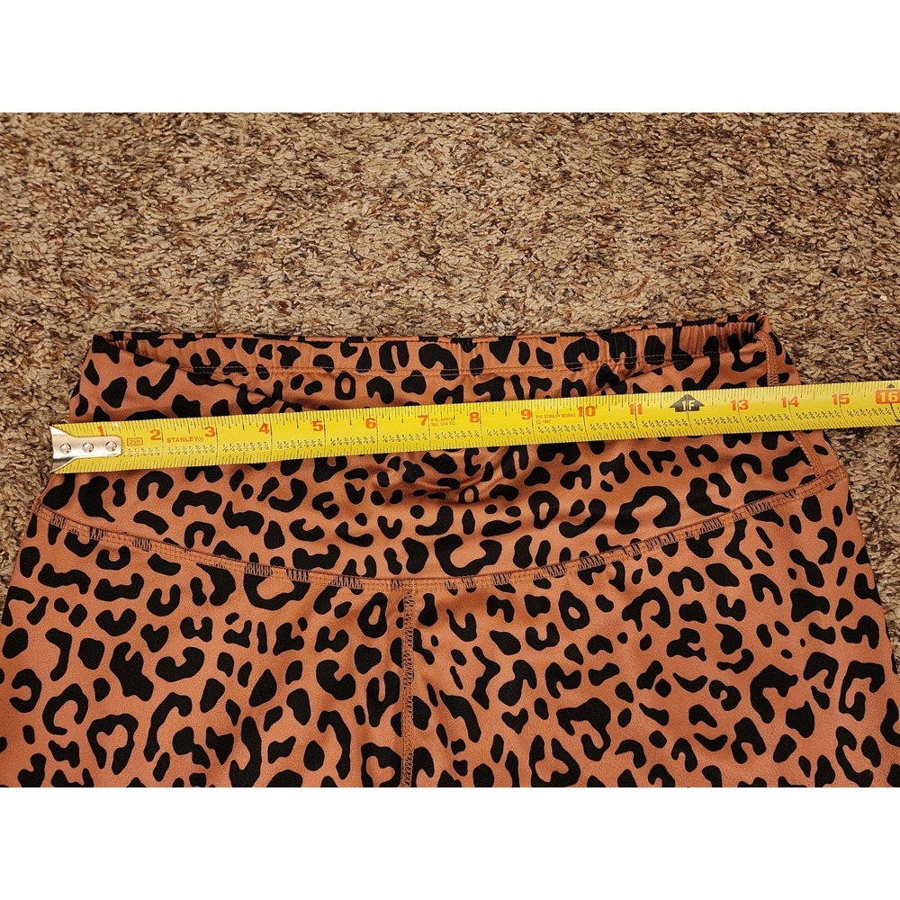 Leopard Print High Waist Leggings XL Tan Black Nylon Spandex Athletic - Picture 5 of 6